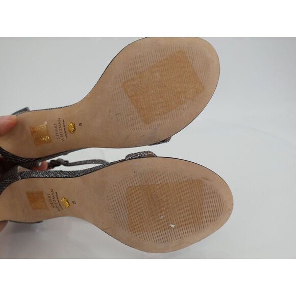 Stuart Weitzman Nunaked Ankle Strap Sandals Silver Gray Glitter Size 5 Evening - Picture 11 of 13